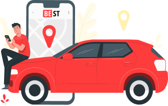 Driver with car and map